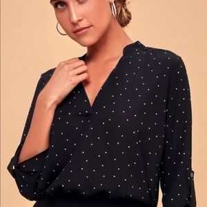 Lulus V-isionary Black and White Polka Dot Top